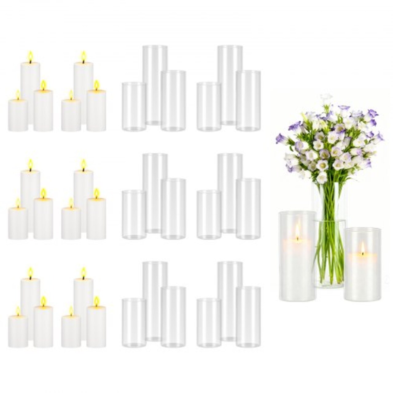 Tall Cylinder Glass Vases and Pillar Candle Holders Table Decor